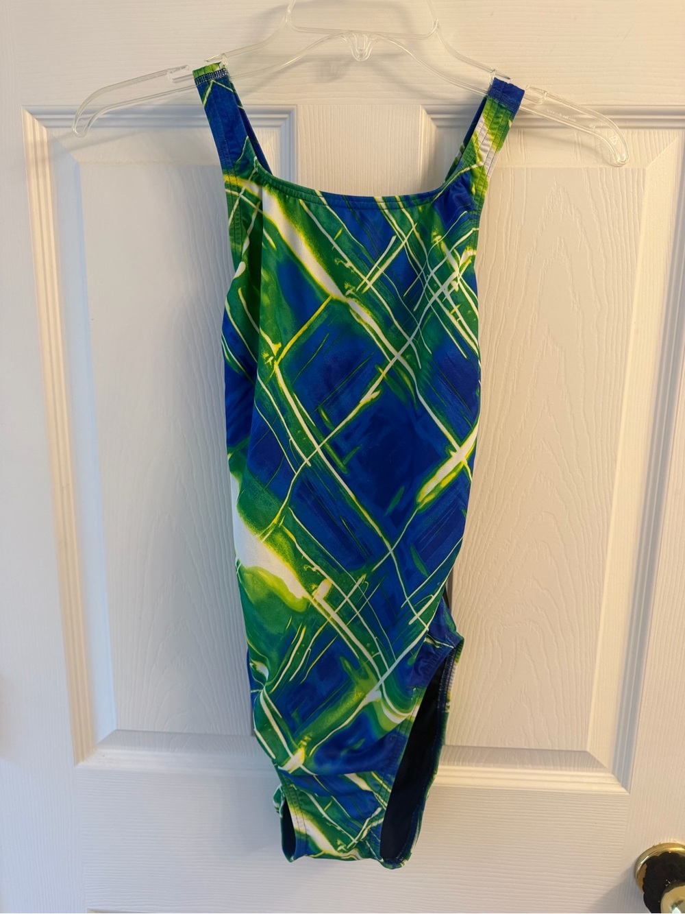Speedo Women’s/Girls Competition One-Piece Swimsuit in Blue & Green, Size 34 NWT